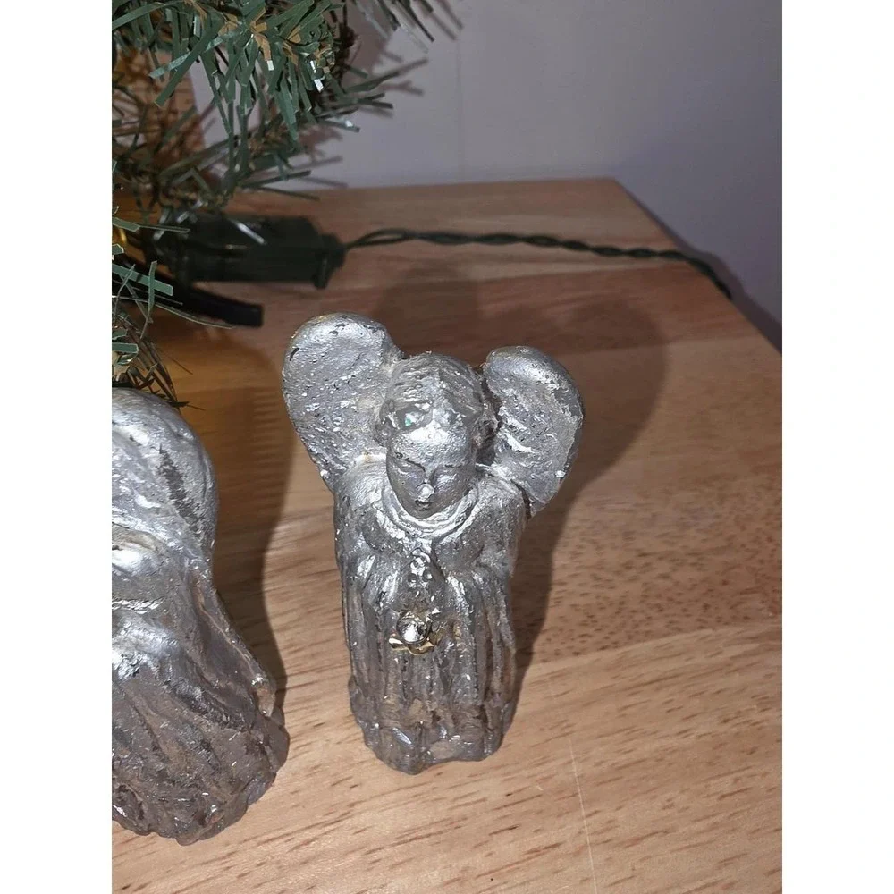 Set of 5 Silver Angel Christmas Figurines vintage wax